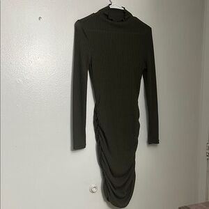 SHEIN Olive Long Sleeve Ribbed Dress